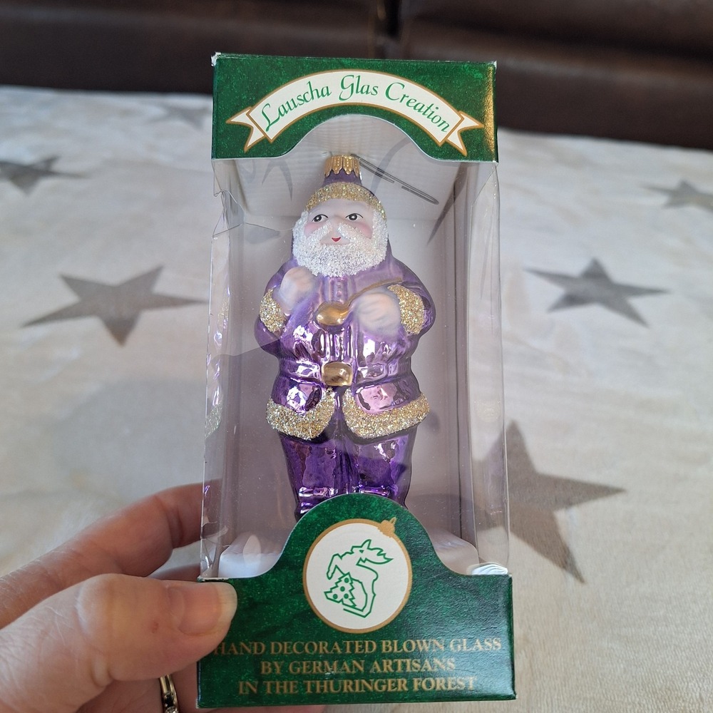 Lauscha Glas Creation Purple Santa‎ Glass Christmas Ornament Germany w/ Box